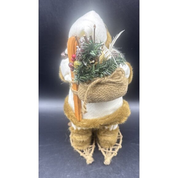 VTG Rustic Christmas St Nick Santa Claus w/ Snow Shoes Burlap Bag w/ Bird 13” - Picture 6 of 8